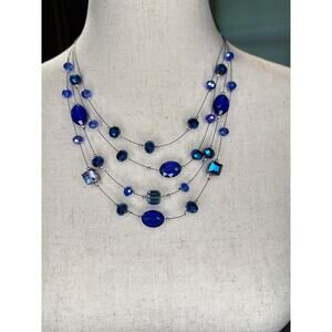 Betsey Johnson Blue Oil Shimmer Bead Necklace 17-20"
